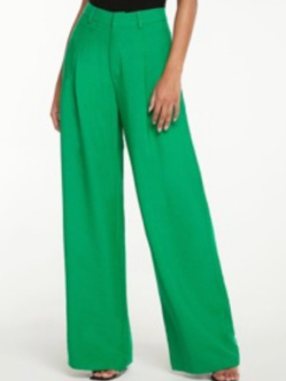 Shein Green Inverted Front Pleat Wide Leg Trouser Sz XL Tall